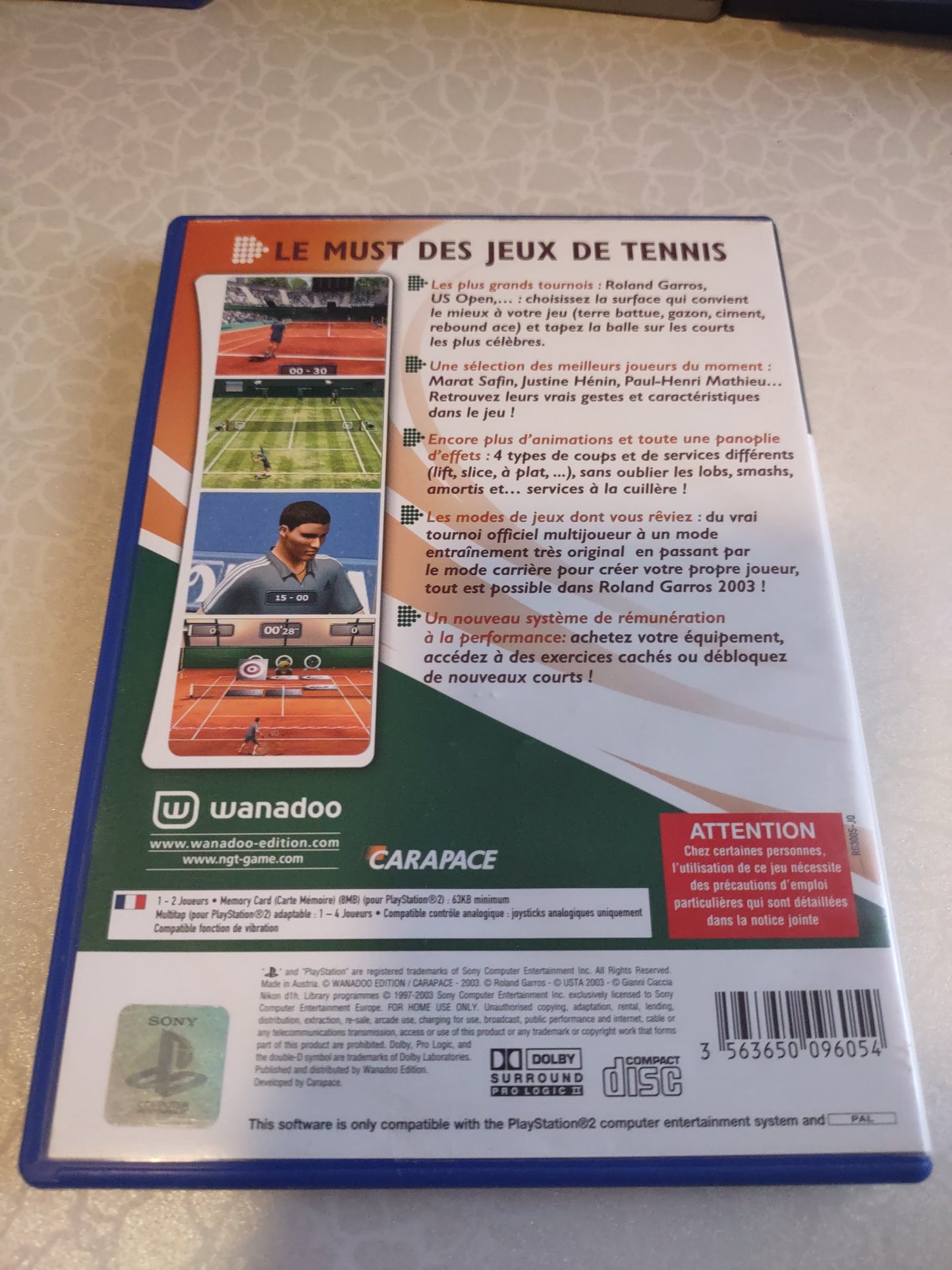 Gioco PlayStation PS2 Roland Garros Paris 2003