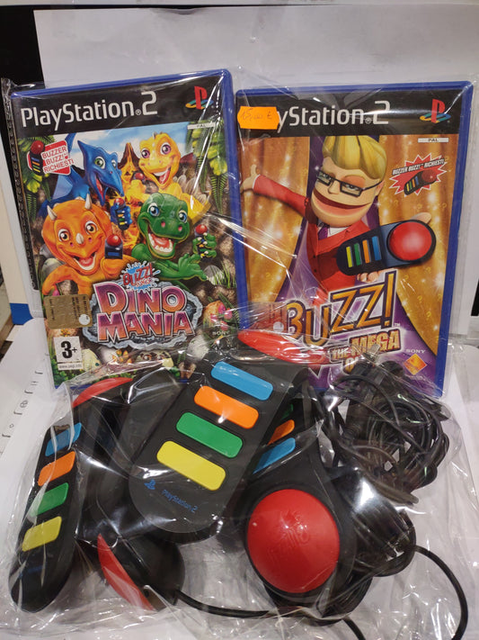 Telecomandi buzz PlayStation PS2 più due giochi quiz e Dino mania