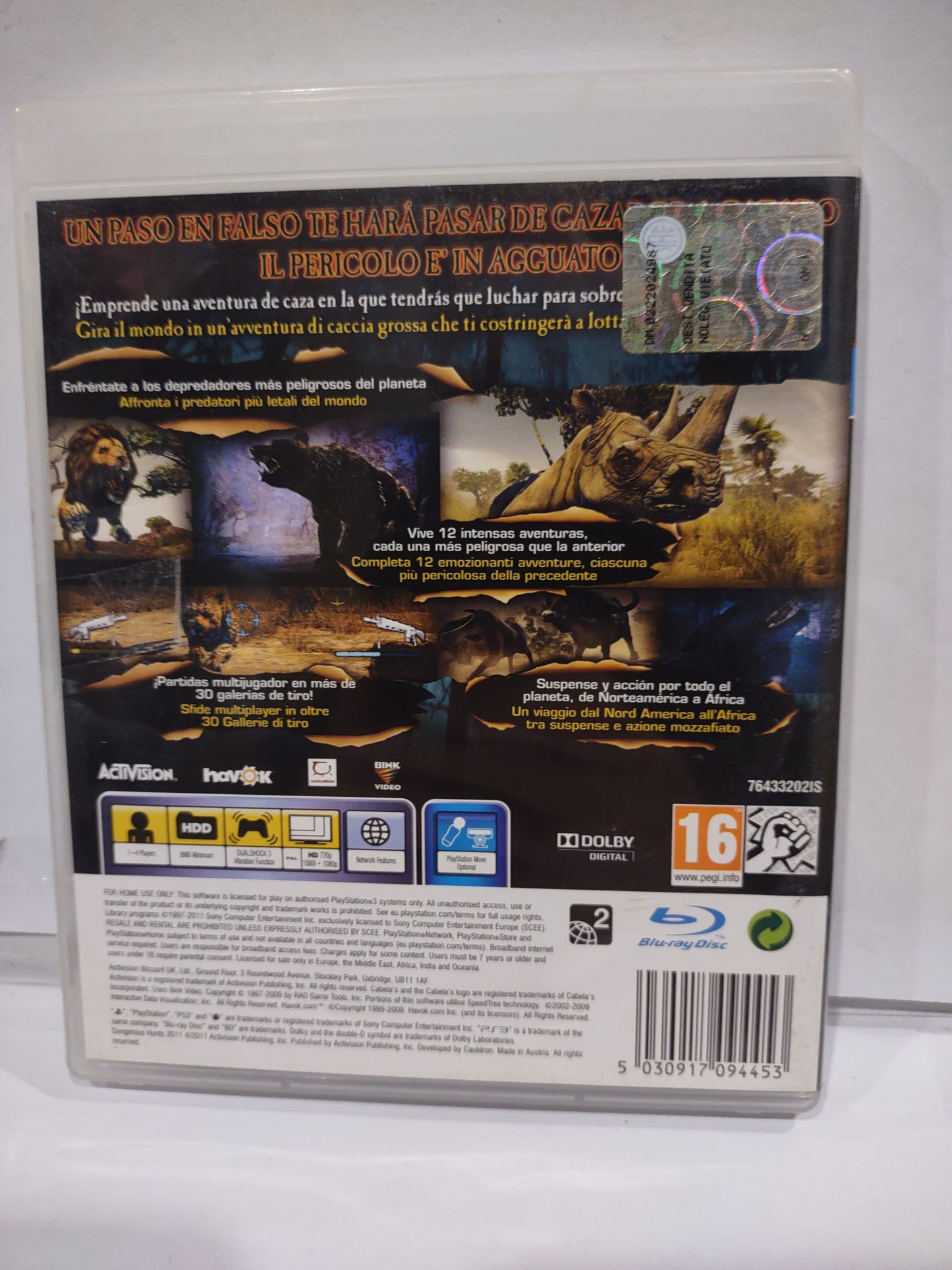 Gioco PlayStation ps3 cabelas Dangerous hunts 2011