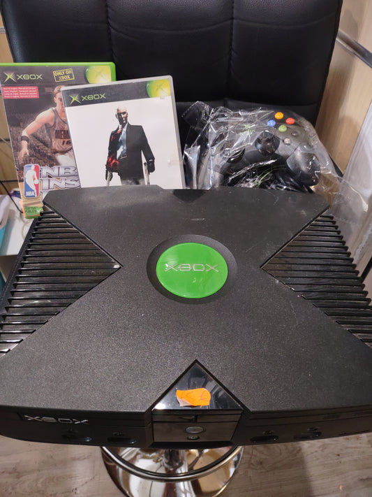 Console Xbox live Microsoft primo modello con cavi e due giochi