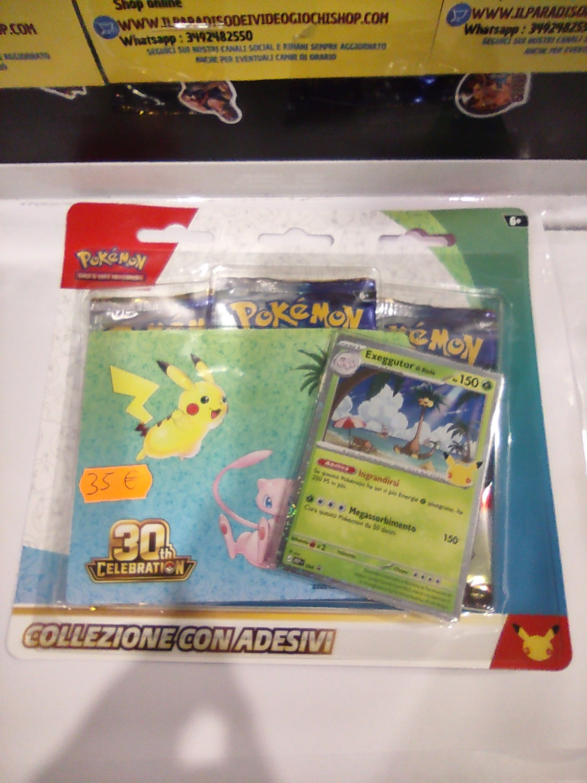 Pokémon 30 anniversario collezione con adesivi 3 pacchetti carta exeggutor