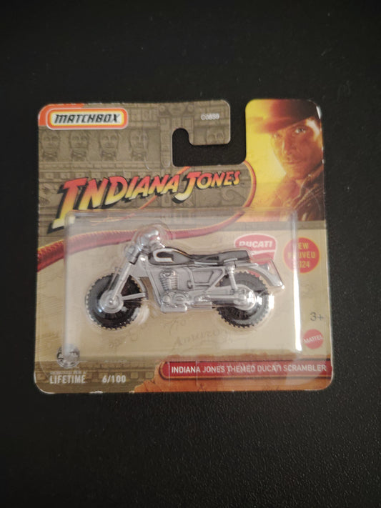 Matchbox Indiana Jones themed Ducati scrambler moto