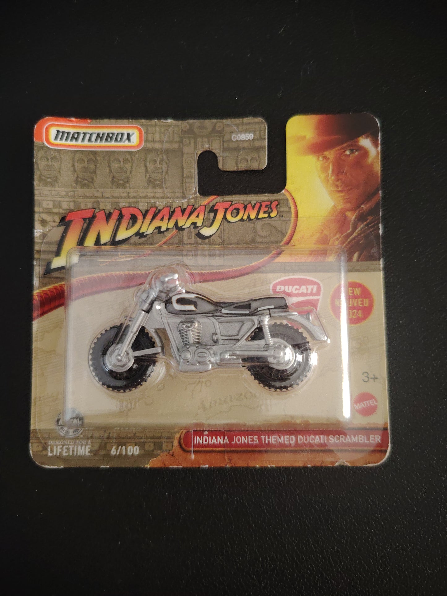 Matchbox Indiana Jones themed Ducati scrambler