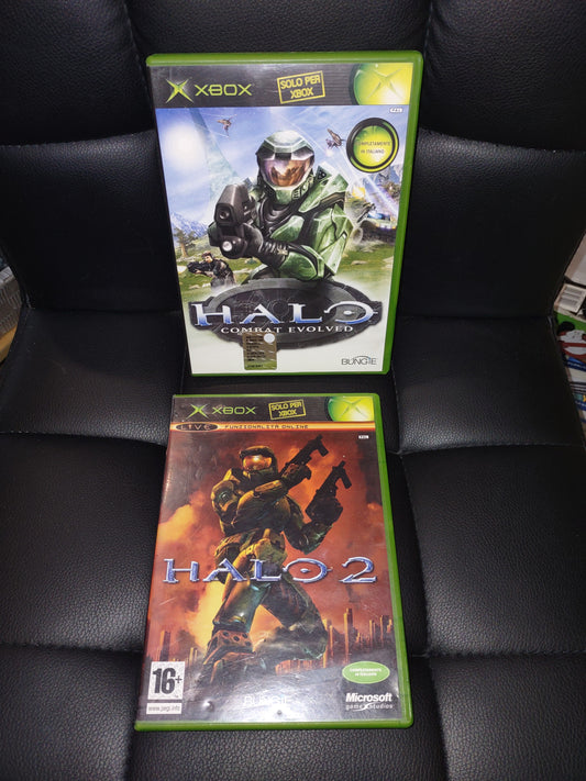 Coppia giochi Xbox halo 1 halo 2 versione italiana Microsoft game